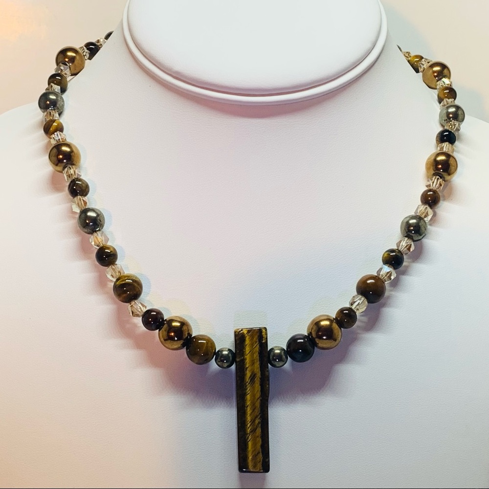 Tiger Eye Hematite Copper Beaded Necklace